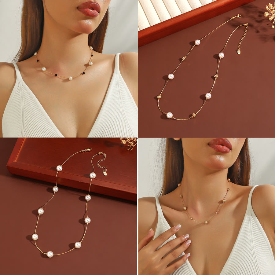 Ball bead chain necklaces in gold and steel finishes side by side