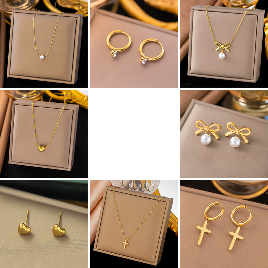 Titanium steel heart necklace and earring set