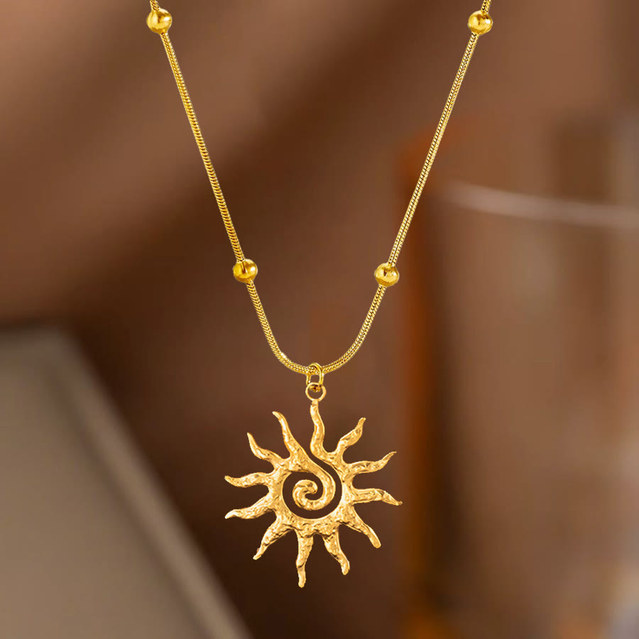 Titanium steel sun pendant necklace, earring and ring set