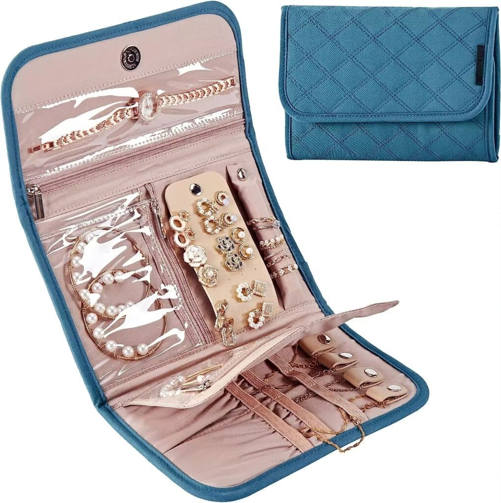 2 Layer Jewelry Organizer Box with Removable Tray for Earrings Rings Necklaces Bracelets Watches