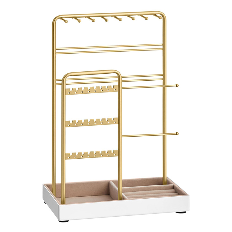 gold metal jewelry storage tower stand for necklaces and earrings