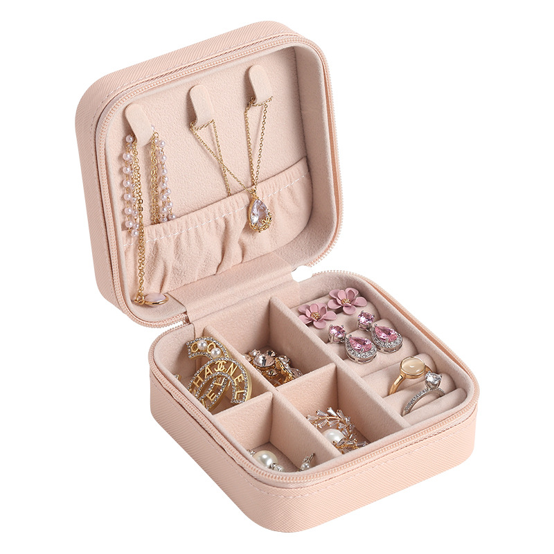 pink travel jewelry organizer case with compartments